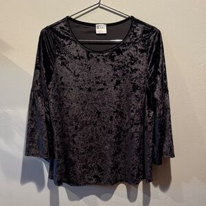 1775 Crushed Black Velvet Women's Blouse 3/4 Bell Sleeve  Top